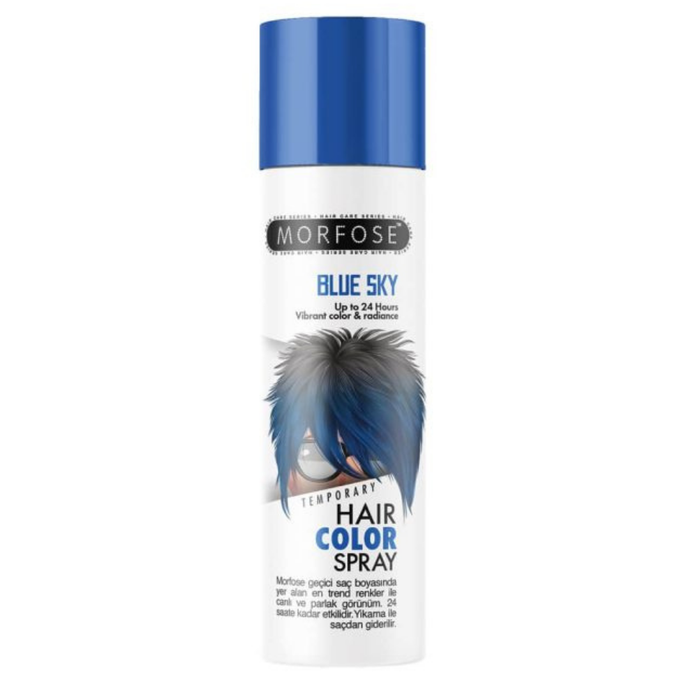 Morfose dazzle blue sky hair colour spray 150ml temporary metallic blue hair spray for vibrant shine and creative styling look
