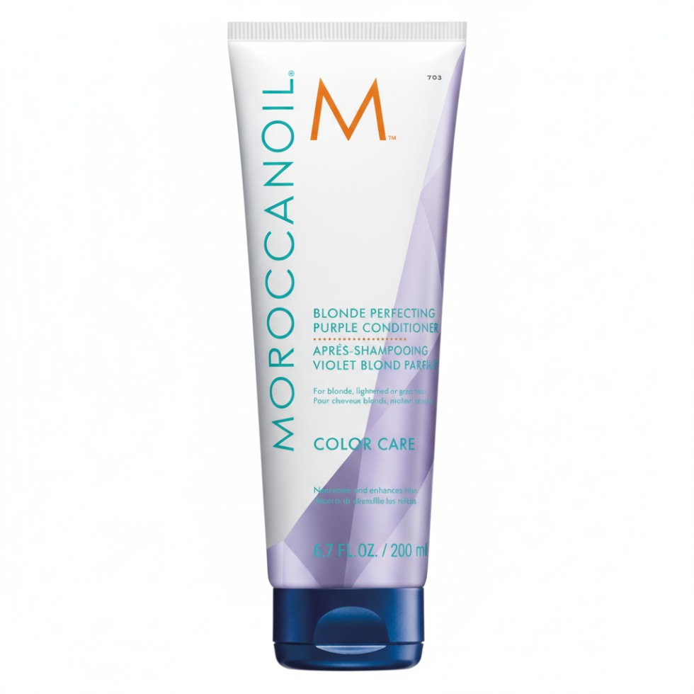 Moroccanoil Blonde Perfecting Purple Conditioner 200ml for neutralizing brassiness in blonde hair