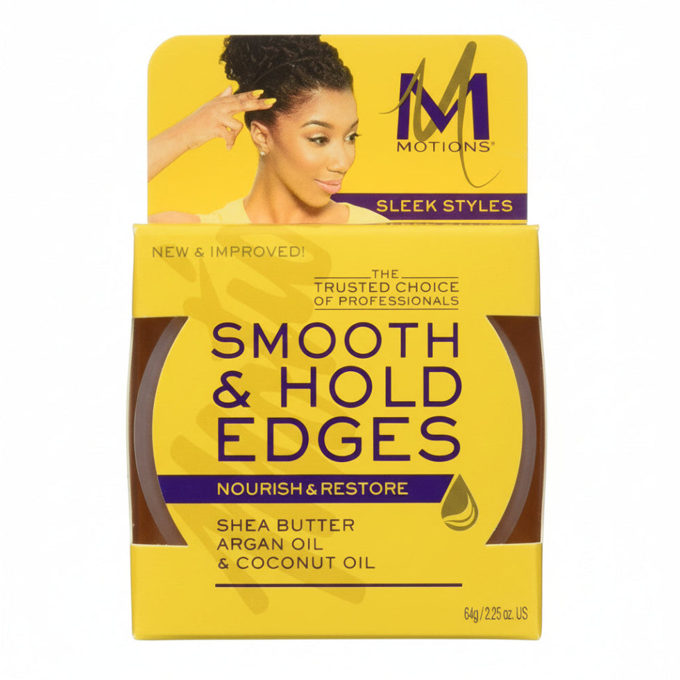 Motions smooth and hold edges 2.25oz strong edge control and frizz smoothing for sleek polished and long lasting hairline styling care