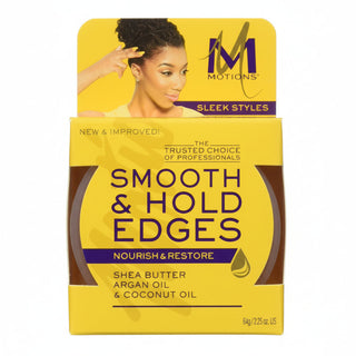 Motions smooth and hold edges 2.25oz strong edge control and frizz smoothing for sleek polished and long lasting hairline styling care