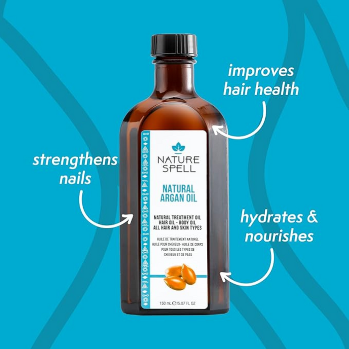 nature spell natural argan oil 150ml for hair nourishment strengthening frizz control shine hydration and skin care all hair skin types