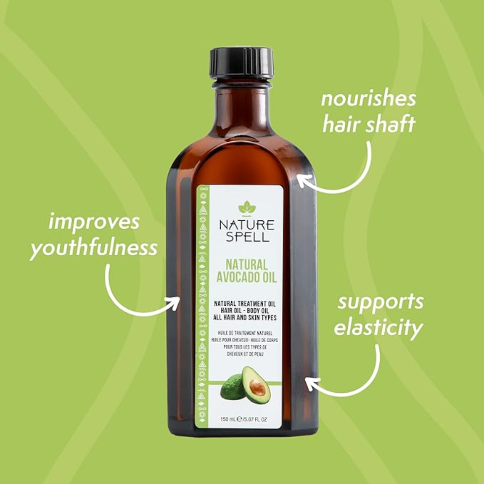 nature spell natural avocado oil 150ml for hair and skin nourishment strengthening hydration repair and shine all hair skin types