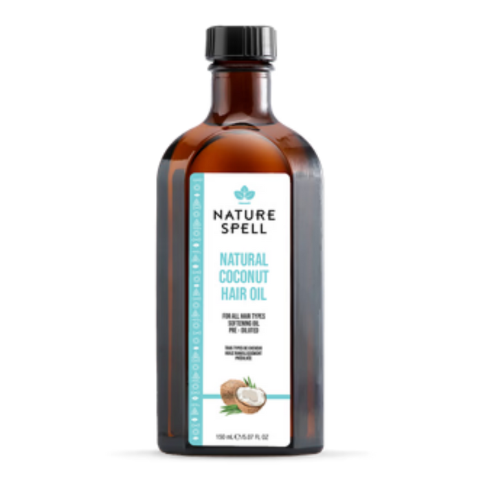 nature spell natural coconut oil 150ml for hair and skin deep hydration nourishment frizz control shine and smooth soft healthy hair all skin types
