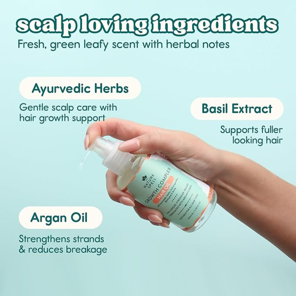 nature spell growth complex hair oil 100ml for hair growth strengthening scalp nourishment shine frizz control all hair types
