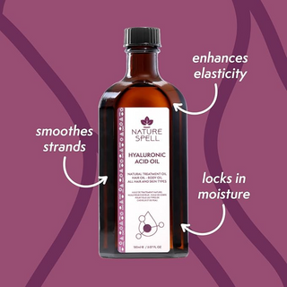 nature spell hyaluronic acid oil 150ml for deep hair and skin hydration moisture lock smooth soft shiny all hair skin types