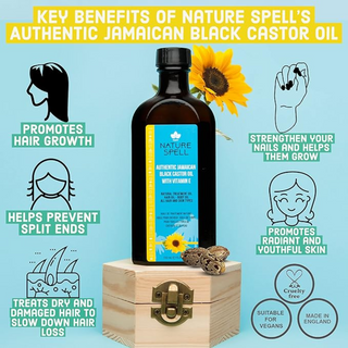 nature spell authentic jamaican black castor oil with vitamin e 150ml for hair and skin nourishment strengthening hydration and growth all hair skin types