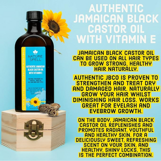 nature spell authentic jamaican black castor oil with vitamin e 150ml for hair and skin nourishment strengthening hydration and growth all hair skin types