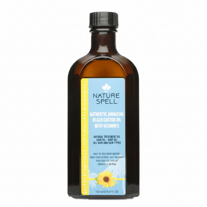 nature spell authentic jamaican black castor oil with vitamin e 150ml for hair and skin nourishment strengthening hydration and growth all hair skin types