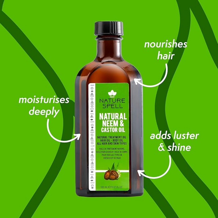 nature spell natural neem and castor oil 150ml for hair and skin purifying strengthening scalp care hydration all hair skin types
