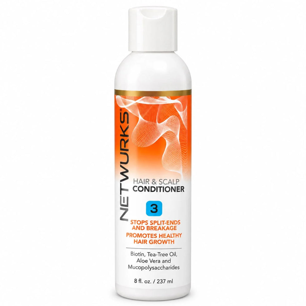 Front-facing product image of Netwurks hair and scalp conditioner 237ml/ 8 fl.oz, a moisturising rinse-out conditioner designed to soften and condition both the hair and scalp.