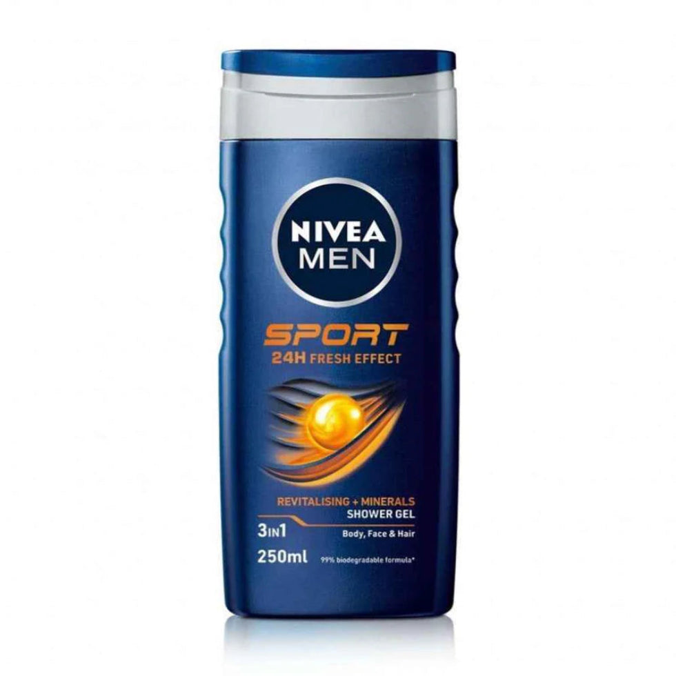 nivea men sport 3in1 shower gel 250ml body face hair cleansing refreshing men body wash