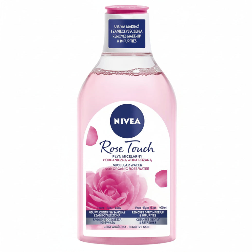 nivea rose touch micellar water 400ml gentle makeup remover rose water cleansing hydrating skin care alcohol free face cleanser