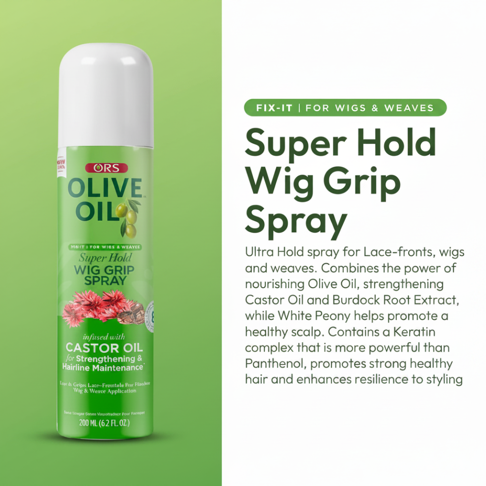 ors fix it wig grip spray with castor oil for extreme hold sleek frizz free secure wig and weave styling