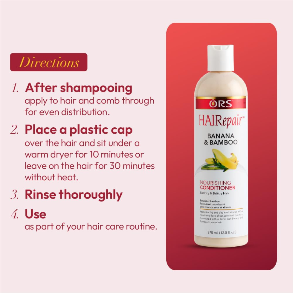 ors hairrepair banana bamboo conditioner 370ml for strengthening nourishing and hydrating hair