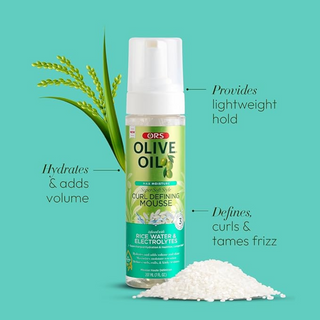 ors olive oil curl defining mousse for hydrated defined frizz free soft bouncy shiny curls