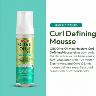 ors olive oil curl defining mousse for hydrated defined frizz free soft bouncy shiny curls