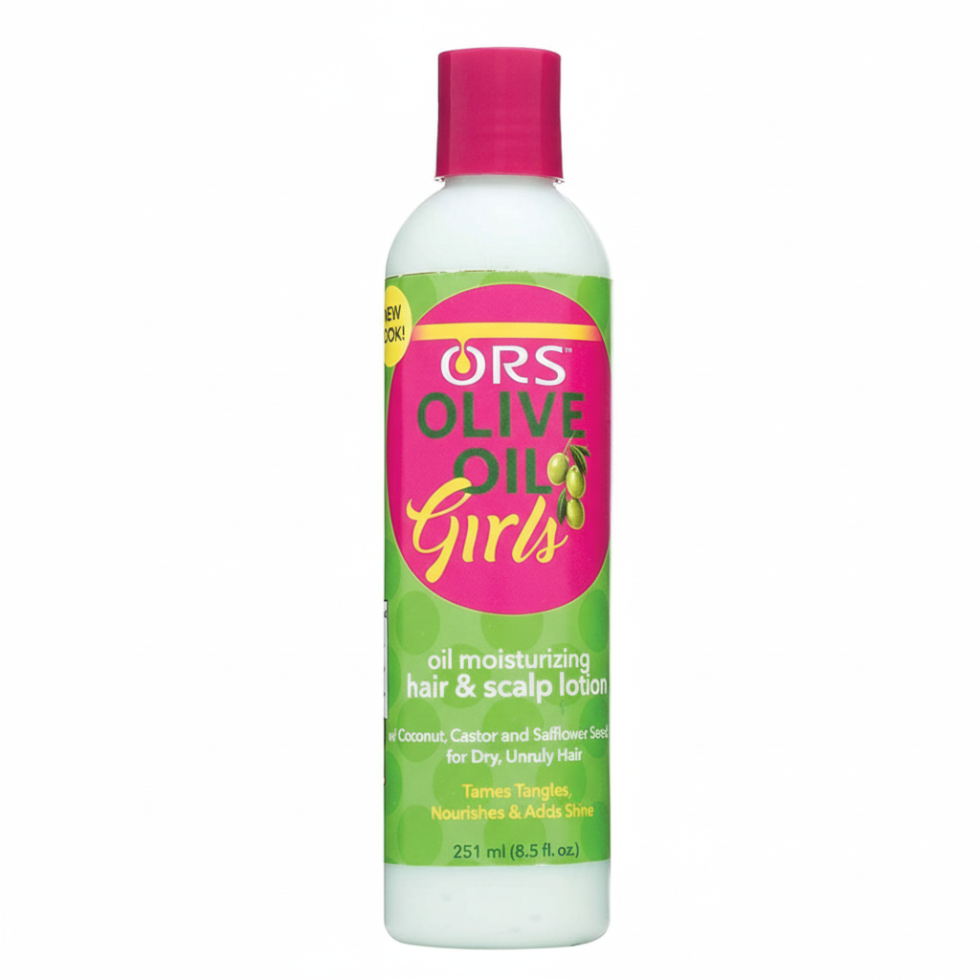 ors olive oil girls moisturizing lotion 251ml with coconut castor oil for hydrating softening hair