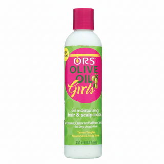 ors olive oil girls moisturizing lotion 251ml with coconut castor oil for hydrating softening hair