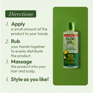 ors olive oil glossing hair polisher 177ml for smoothing frizz and adding shine to sleek hair