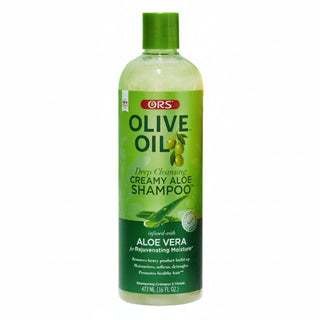 ors olive oil creamy aloe shampoo for hydrated strong smooth frizz free manageable healthy hair
