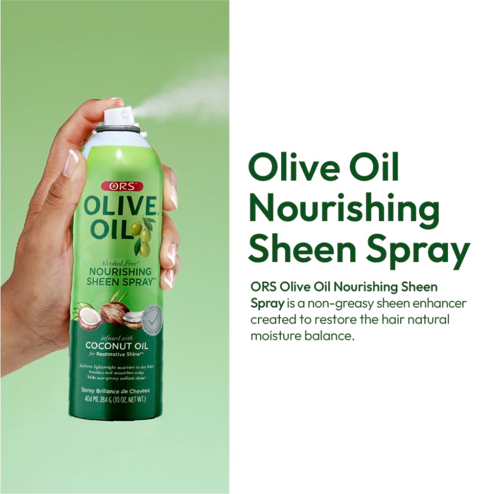 ors olive oil sheen spray with coconut oil for hydrated shiny frizz free soft smooth healthy hair