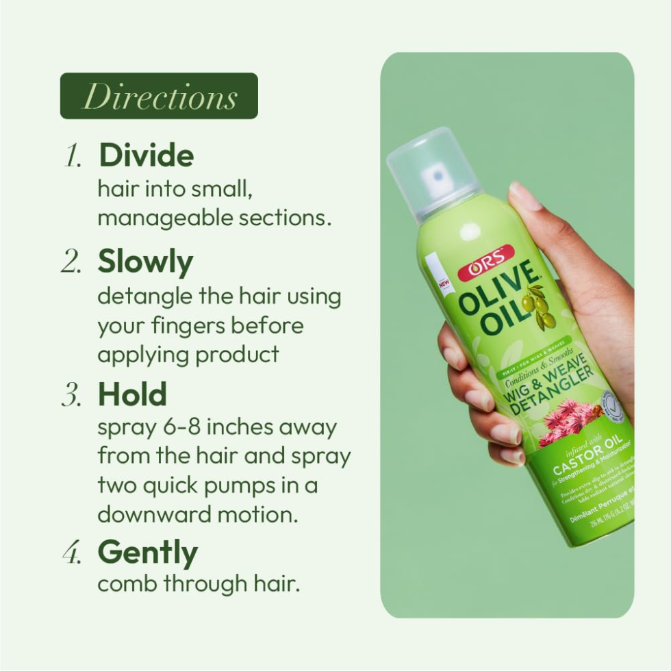 ors olive oil wig and weave detangler with castor oil for smooth soft tangle free manageable hair