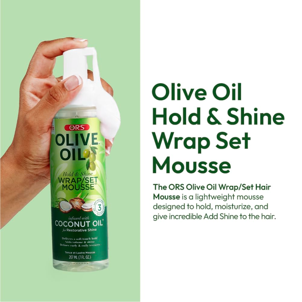 ors olive oil wrap set mousse 207ml for soft hold smooth styling and shiny frizz free hair