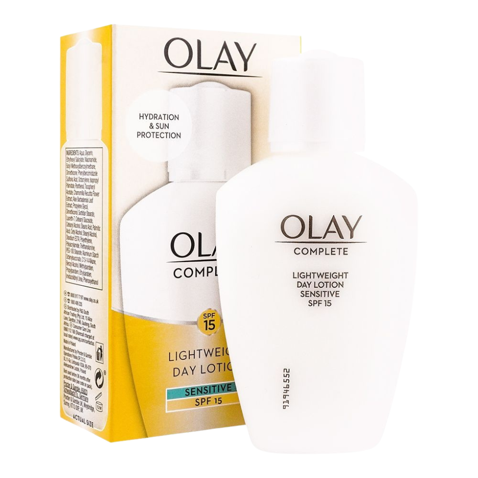 olay complete sensitive spf15 day fluid 100ml lightweight daily moisturizer sun protection gentle sensitive skin care face cream product