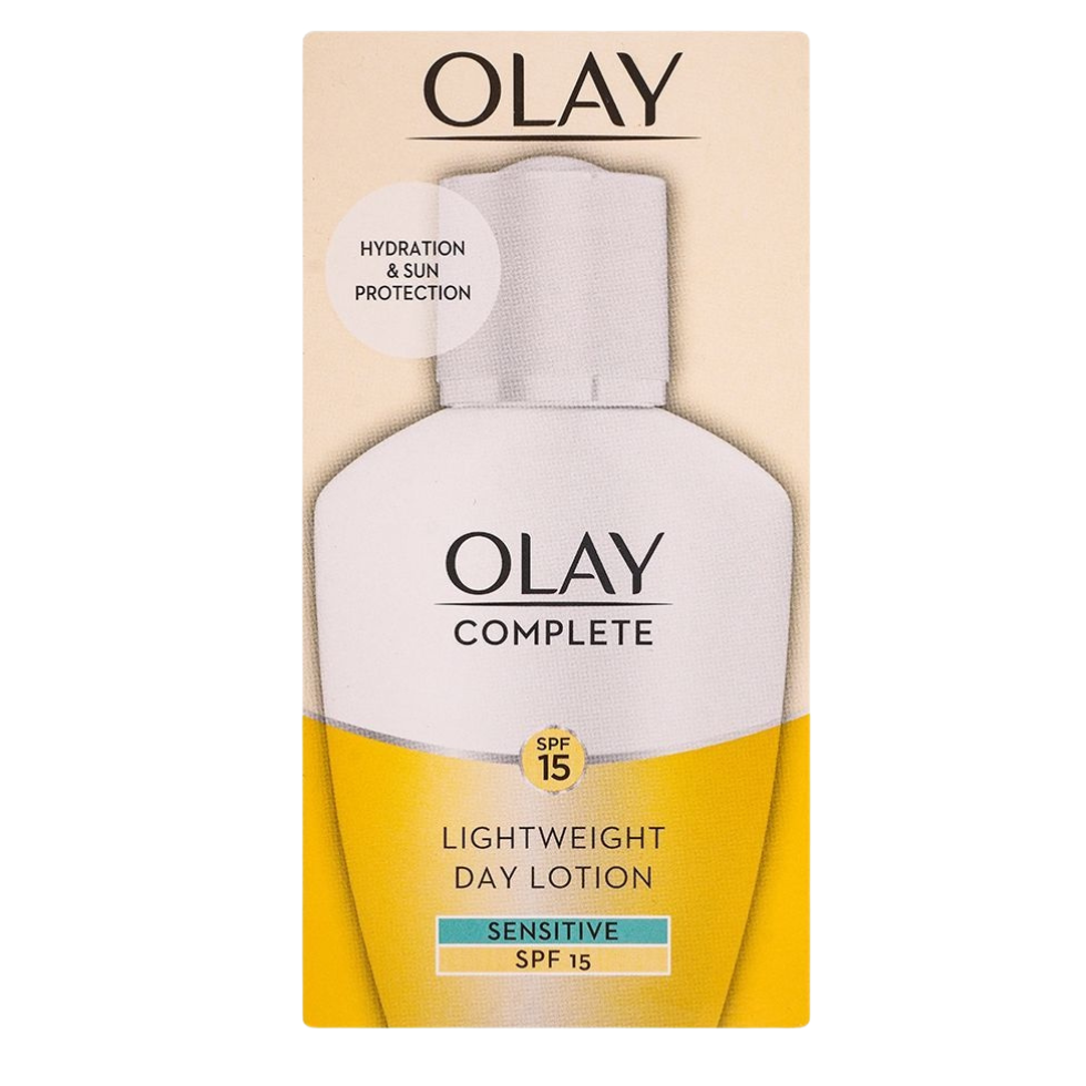 olay complete sensitive spf15 day fluid 100ml lightweight daily moisturizer sun protection gentle sensitive skin care face cream product