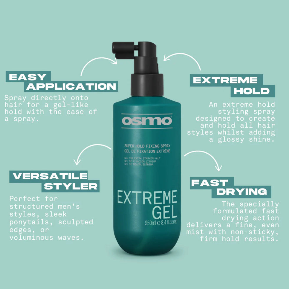 Osmo extreme extra firm gel spray 250ml strong hold styling spray frizz control long lasting hair fix
