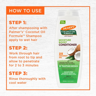 Palmers coconut oil conditioner moisture boost 400ml restores dry damaged hair deep hydration smooth soft shiny hair