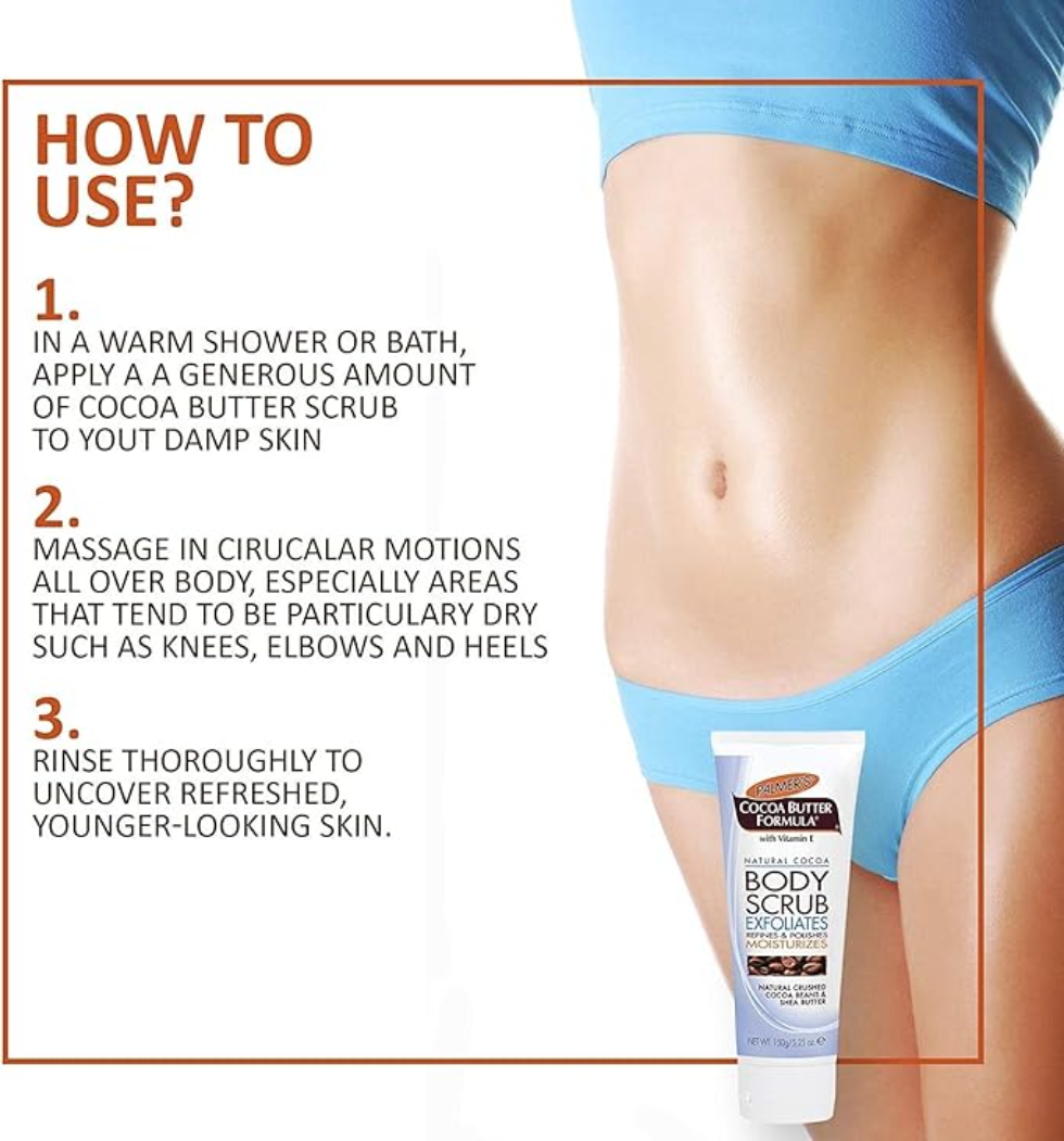 palmers cocoa butter body scrub 200g exfoliating moisturizing skin polish removes dead skin smooth soft radiant glowing skin care
