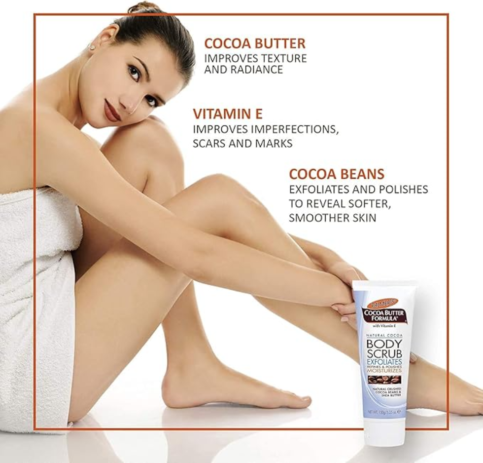 palmers cocoa butter body scrub 200g exfoliating moisturizing skin polish removes dead skin smooth soft radiant glowing skin care

