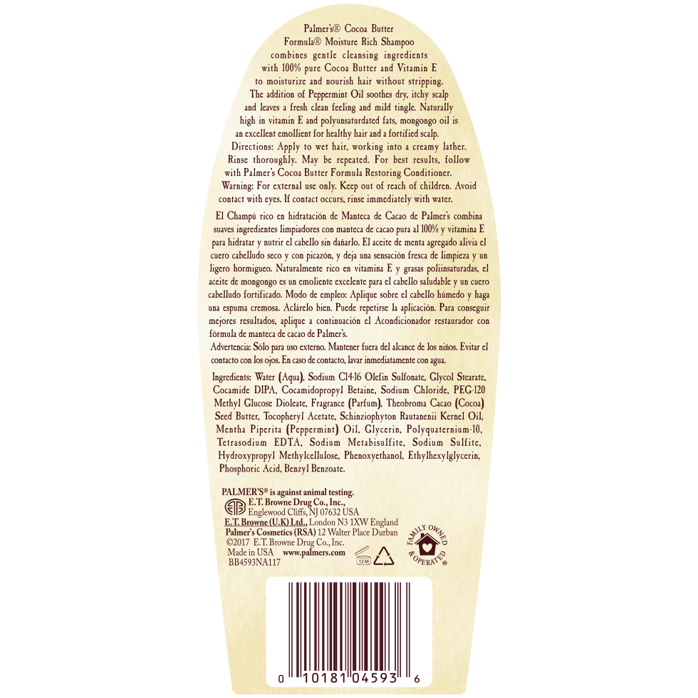 palmers cocoa butter moisture rich shampoo 400ml hydrate soothe nourish dry hair soft smooth healthy cleanser