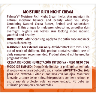 palmers cocoa butter moisture rich night cream 75g retinol renewal deep hydration overnight skin care