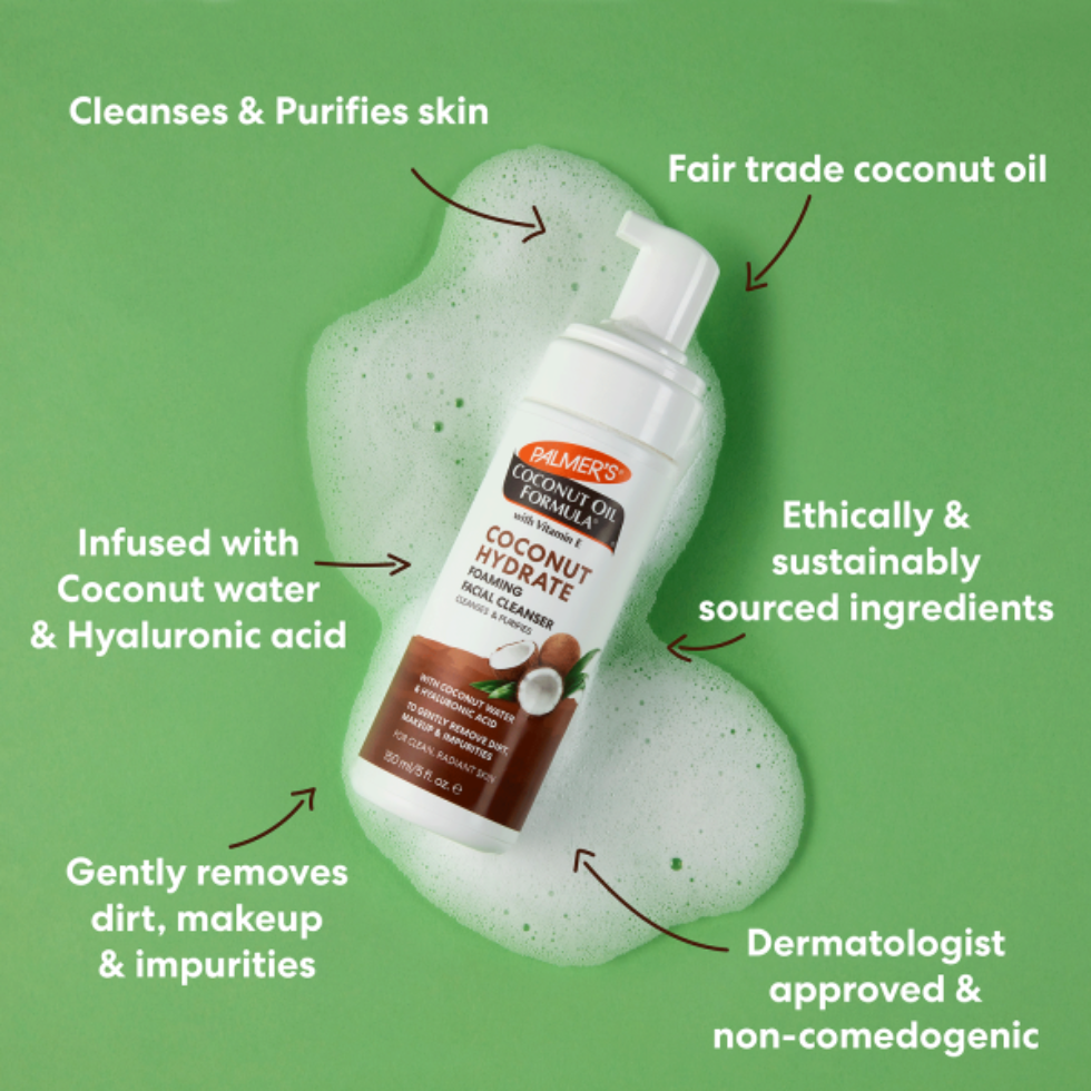 palmers coconut hydrate foaming facial cleanser 150ml deep hydration gentle face wash soft smooth skin