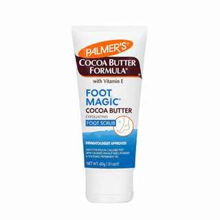 palmers foot magic cocoa butter exfoliating scrub 60g removes dead skin rough heels smooth soft feet peppermint refresh foot care
