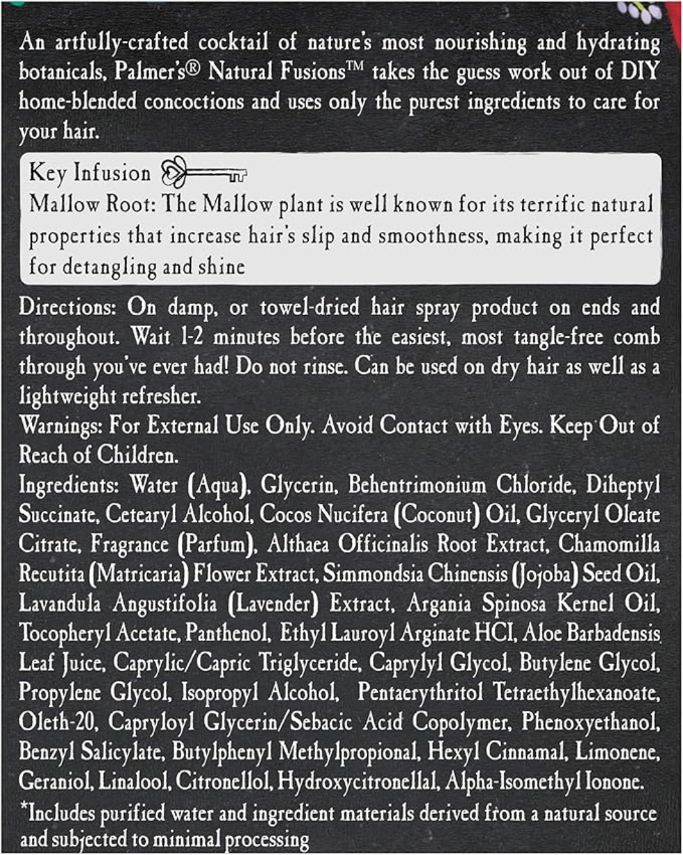 palmers natural fusions mallow root leave in conditioner 250ml detangle shine smooth soft frizz free hair spray