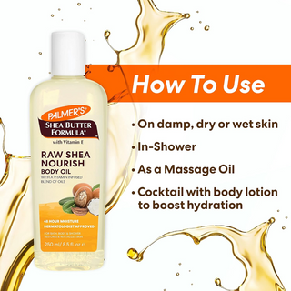 palmers raw shea nourish body oil 250ml vitamin infused hydrating smooth glowing skin oil
