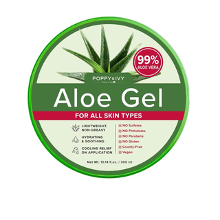poppy and ivy aloe gel 99 percent 300ml hydrating soothing cooling gel face body hair non greasy aloe vera skincare product