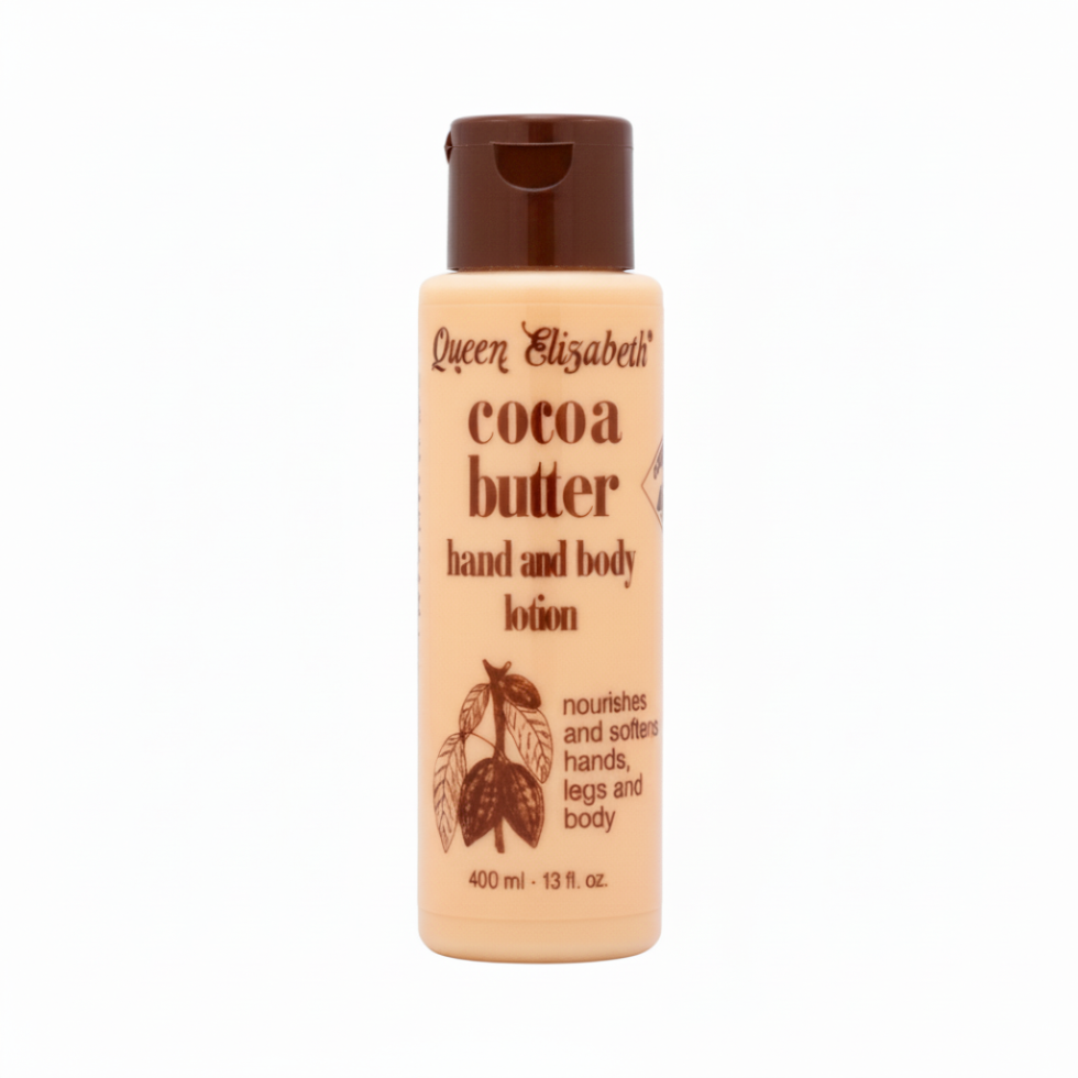 Queen Elisabeth cocoa butter lotion for hydrating body and hand moisturizing skin care