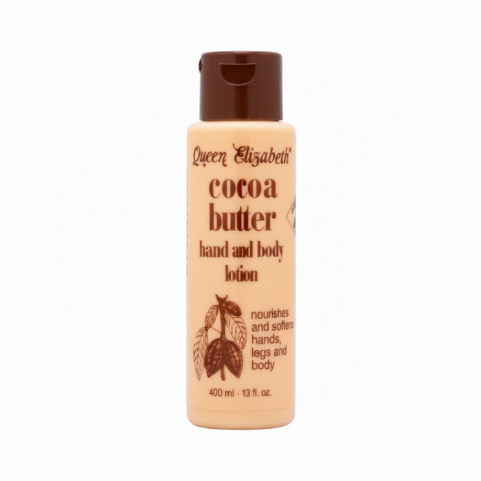 Queen Elisabeth cocoa butter lotion for hydrating body and hand moisturizing skin care