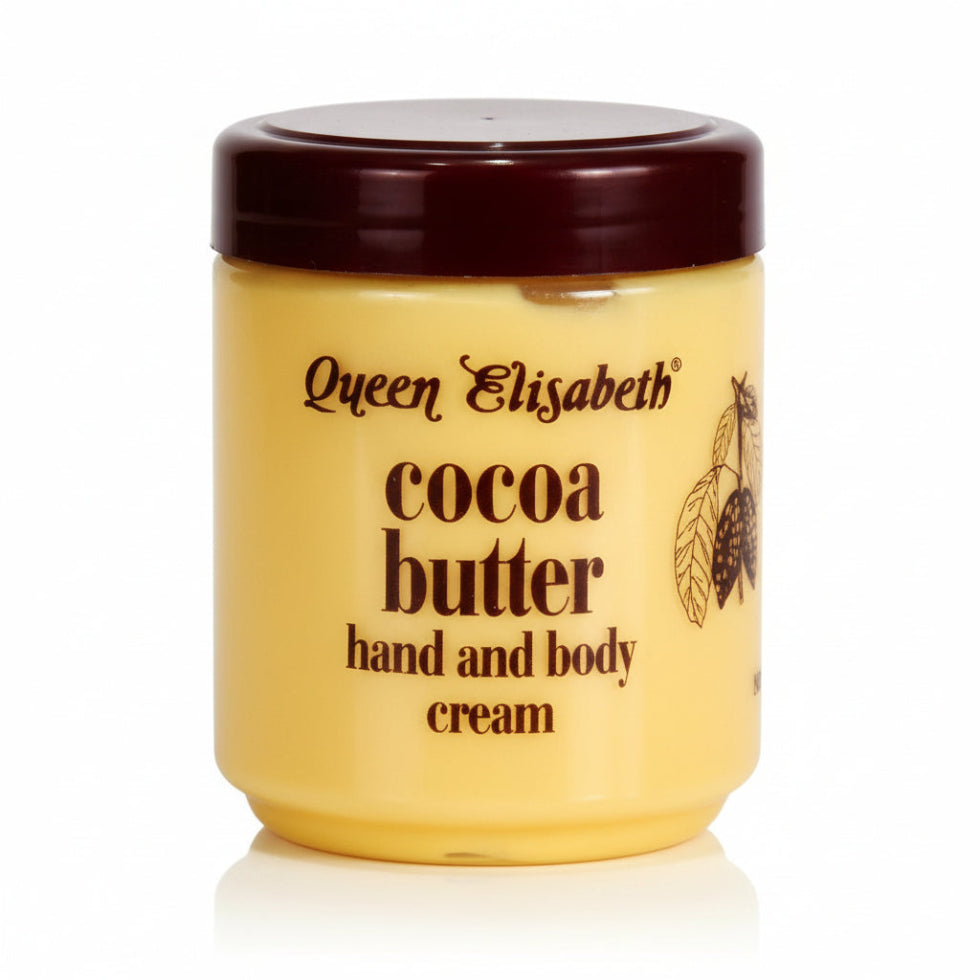 Queen Elizabeth cocoa butter cream with vitamin E for hydrating body and hand care