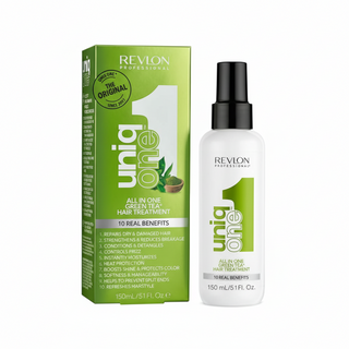 revlon uniq one green tea hair treatment repairs hydrates protects hair controls frizz adds shine