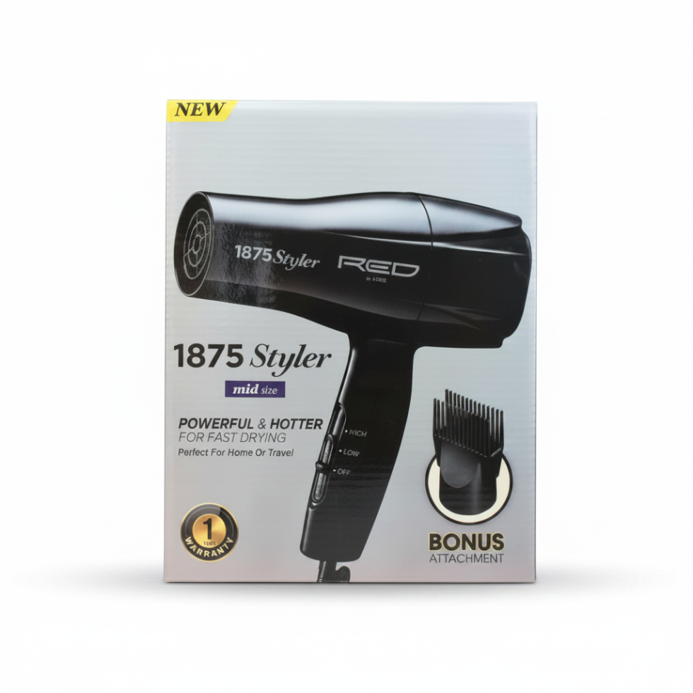 red by kiss 1875 mid size hair dryer with comb attachment fast dry blow dryer frizz control styling tool