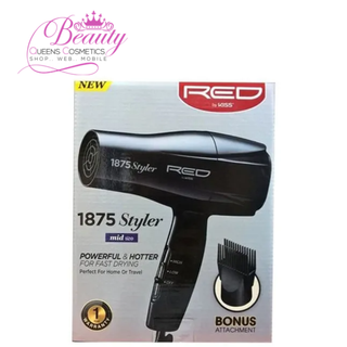 Red By Kiss 1875 Mid-Size Hair Dryer with Comb Attachment | Fast Dry