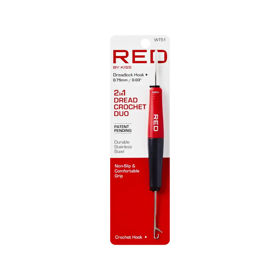 Red By Kiss locking needle 2-in-1 dreadlock crochet hook dual-sided loc maintenance tool card