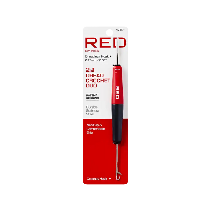 Red By Kiss locking needle 2-in-1 dreadlock crochet hook dual-sided loc maintenance tool card