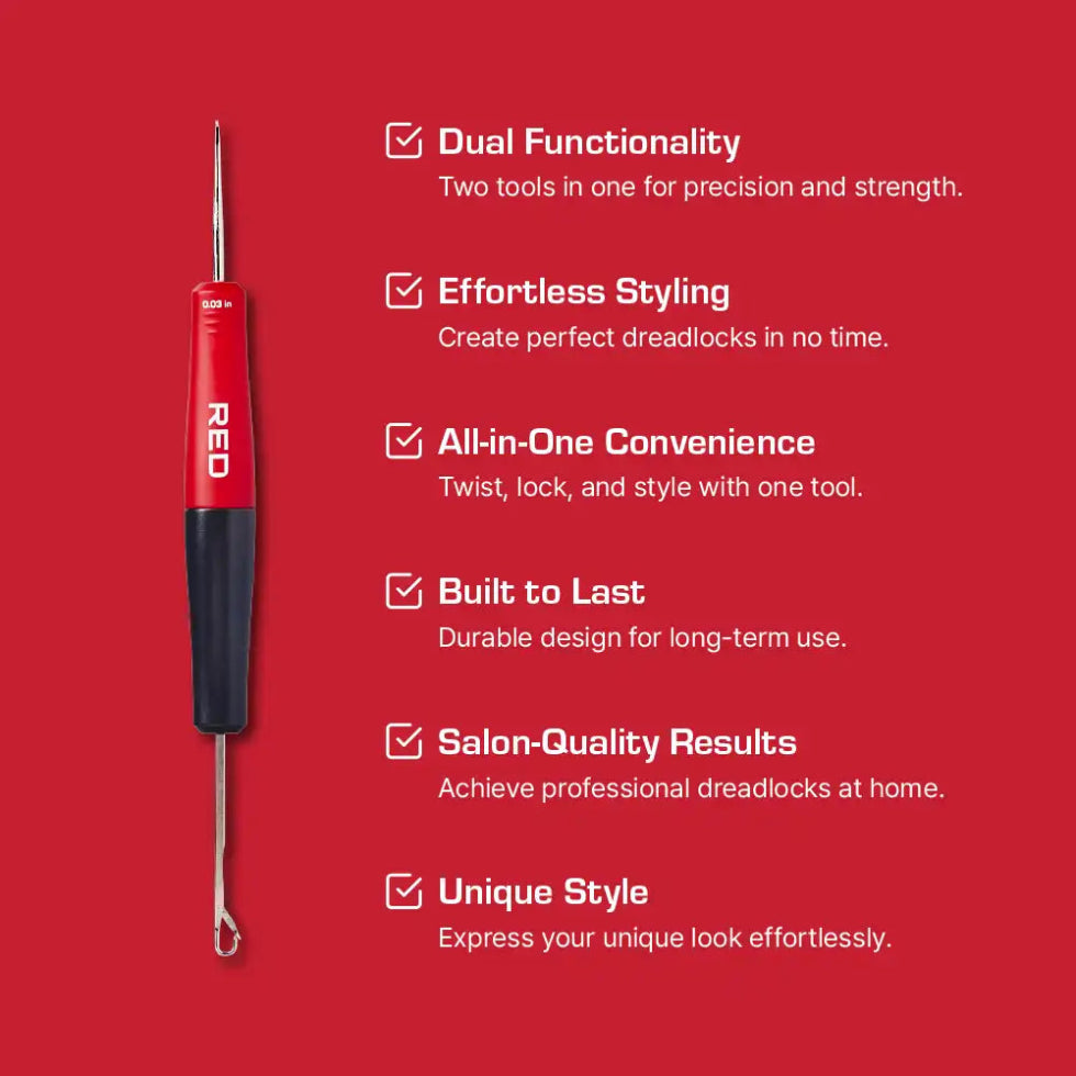 Red By Kiss locking needle 2-in-1 dreadlock crochet hook dual-sided loc maintenance tool card