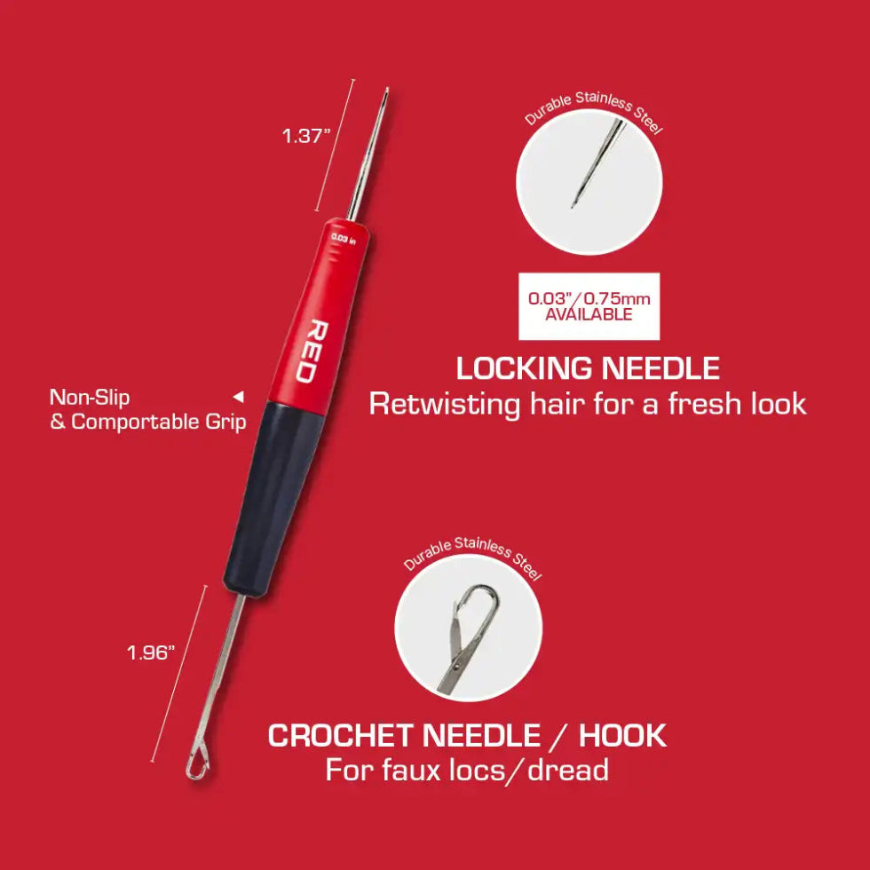 Red By Kiss locking needle 2-in-1 dreadlock crochet hook dual-sided loc maintenance tool card